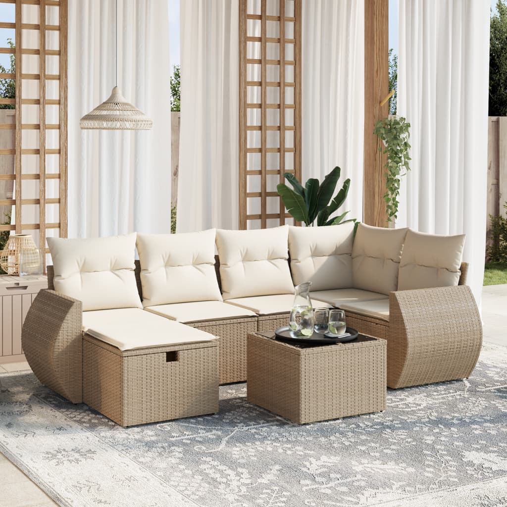 Matgrupp För Trädgården Med Dynor 7 Delar Beige Konstrotting
