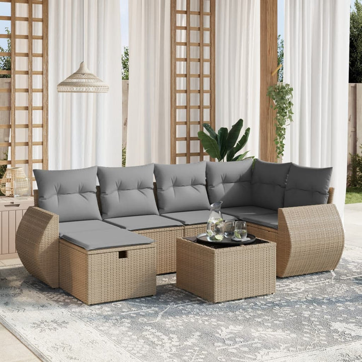 Matgrupp För Trädgården Med Dynor 7 Delar Beige Konstrotting