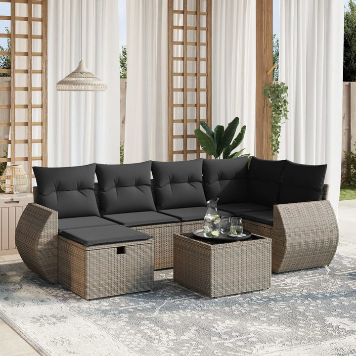 Matgrupp För Trädgården Med Dynor 7 Delar Beige Konstrotting