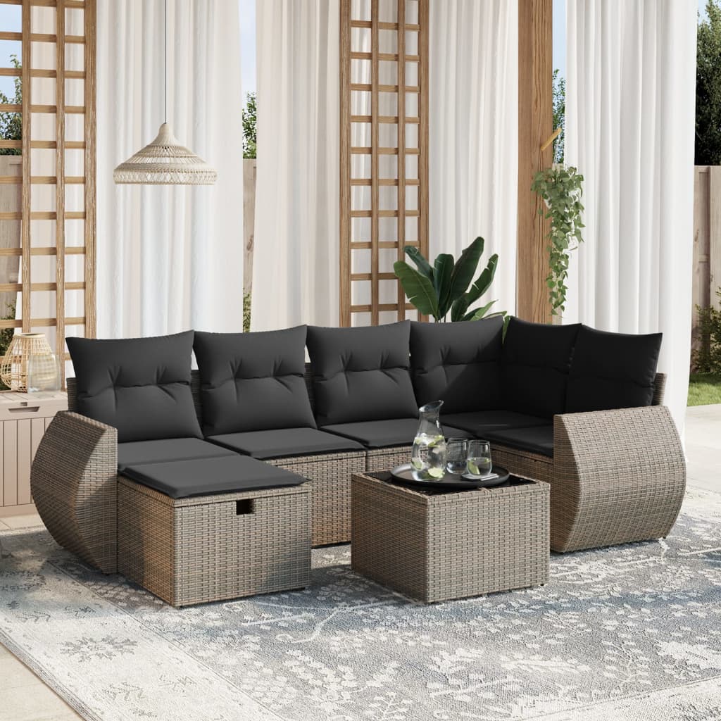 Matgrupp För Trädgården Med Dynor 7 Delar Beige Konstrotting
