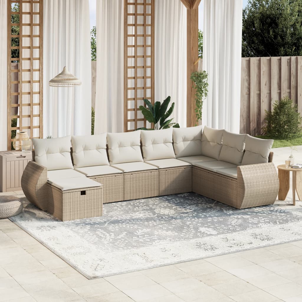 Matgrupp För Trädgården Med Dynor 8 Delar Beige Konstrotting