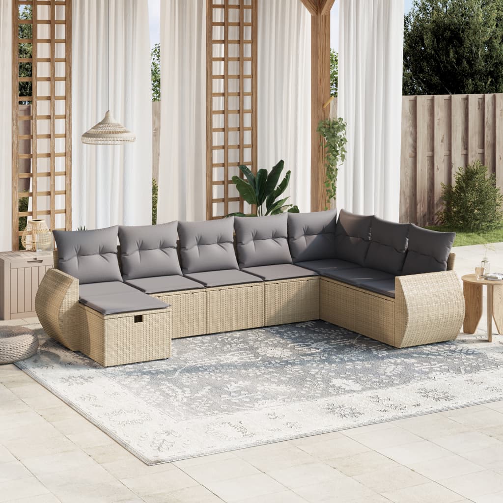 Matgrupp För Trädgården Med Dynor 8 Delar Beige Konstrotting