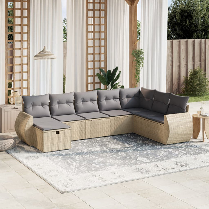 Matgrupp För Trädgården Med Dynor 8 Delar Beige Konstrotting