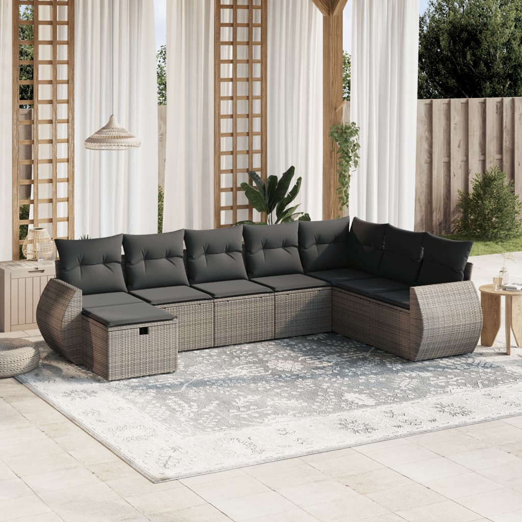 Matgrupp För Trädgården Med Dynor 8 Delar Beige Konstrotting
