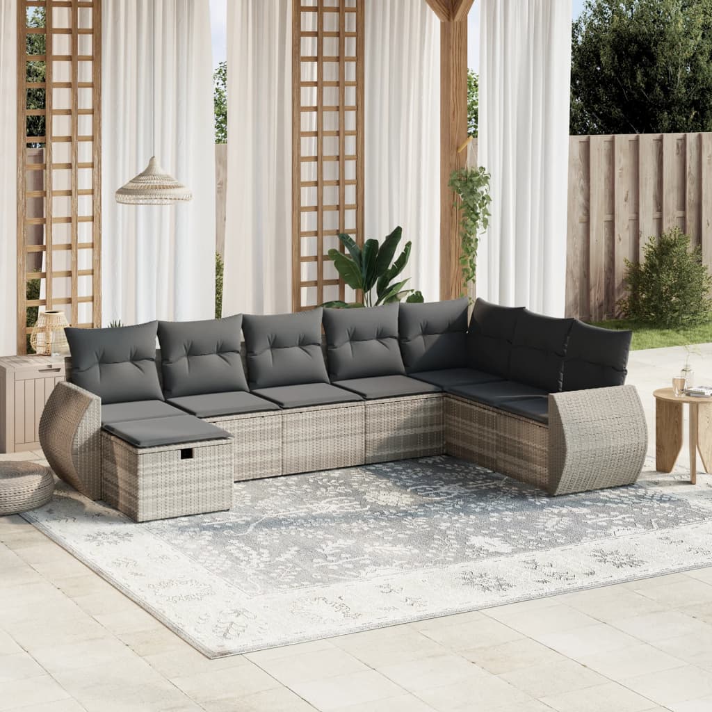 Matgrupp För Trädgården Med Dynor 8 Delar Beige Konstrotting