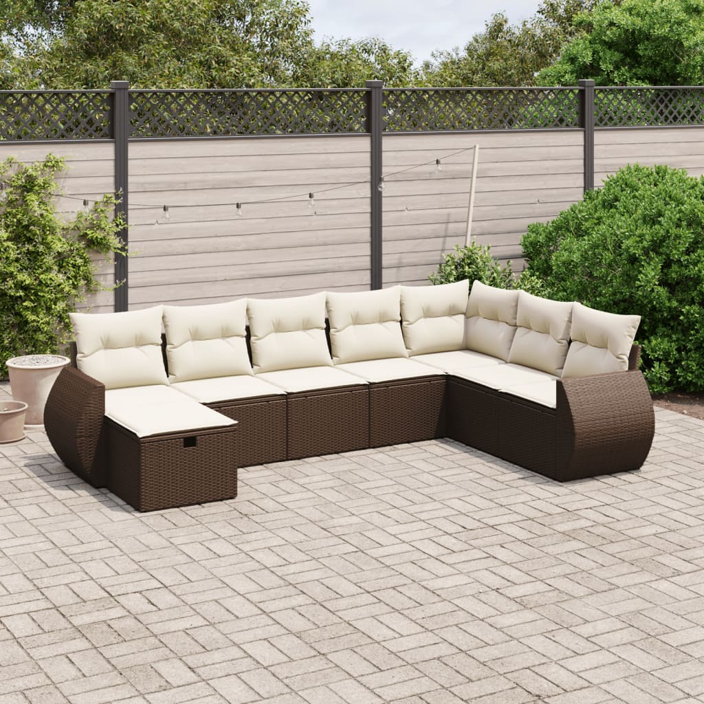 Matgrupp För Trädgården Med Dynor 8 Delar Beige Konstrotting