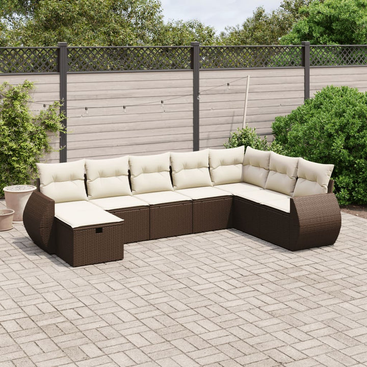 Matgrupp För Trädgården Med Dynor 8 Delar Beige Konstrotting