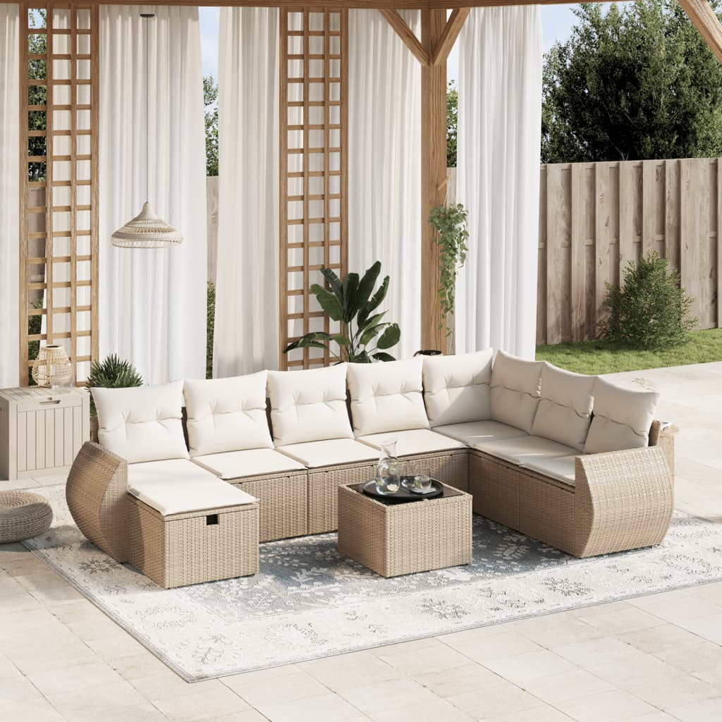 Matgrupp För Trädgården Med Dynor 8 Delar Beige Konstrotting