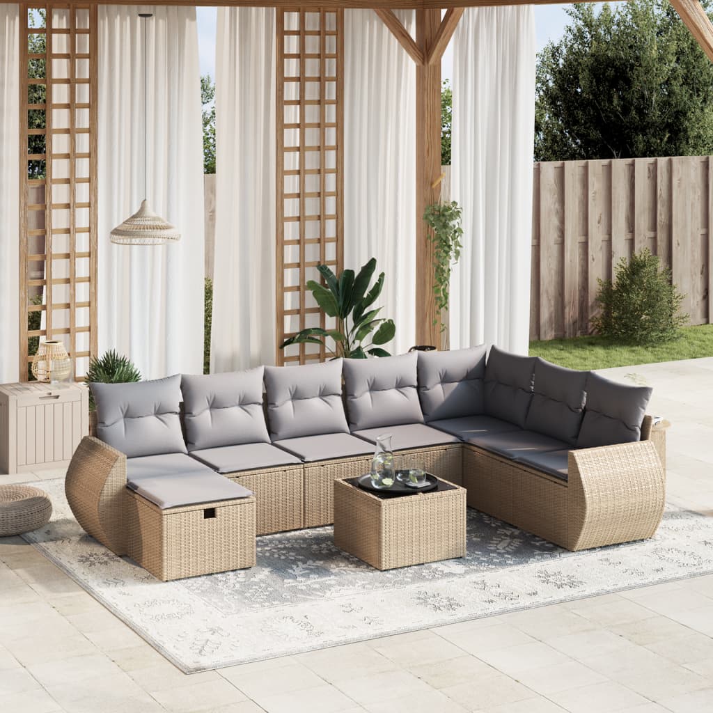 Matgrupp För Trädgården Med Dynor 8 Delar Beige Konstrotting