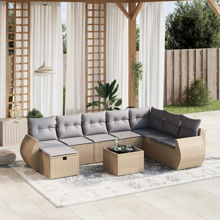 Matgrupp För Trädgården Med Dynor 8 Delar Beige Konstrotting