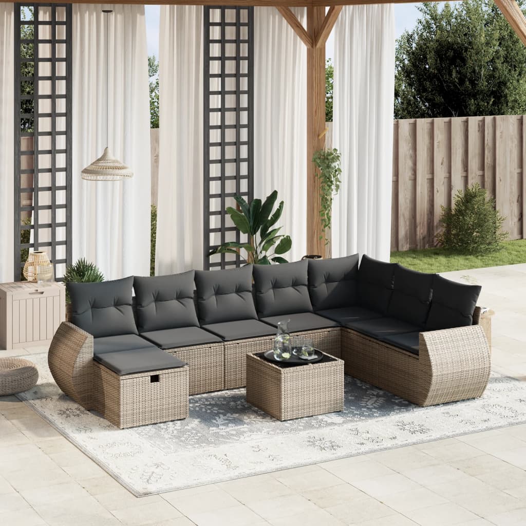 Matgrupp För Trädgården Med Dynor 8 Delar Beige Konstrotting