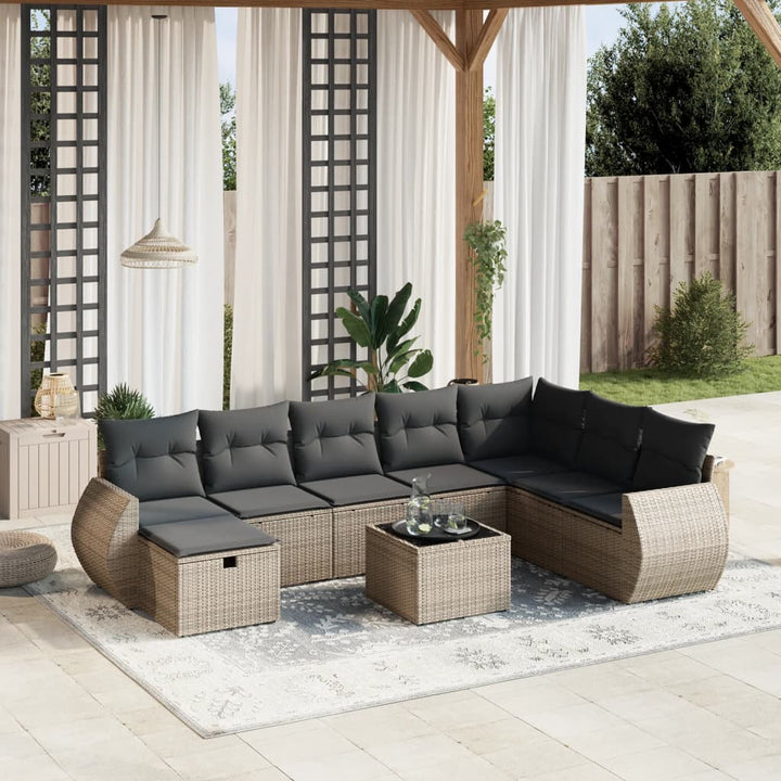 Matgrupp För Trädgården Med Dynor 8 Delar Beige Konstrotting