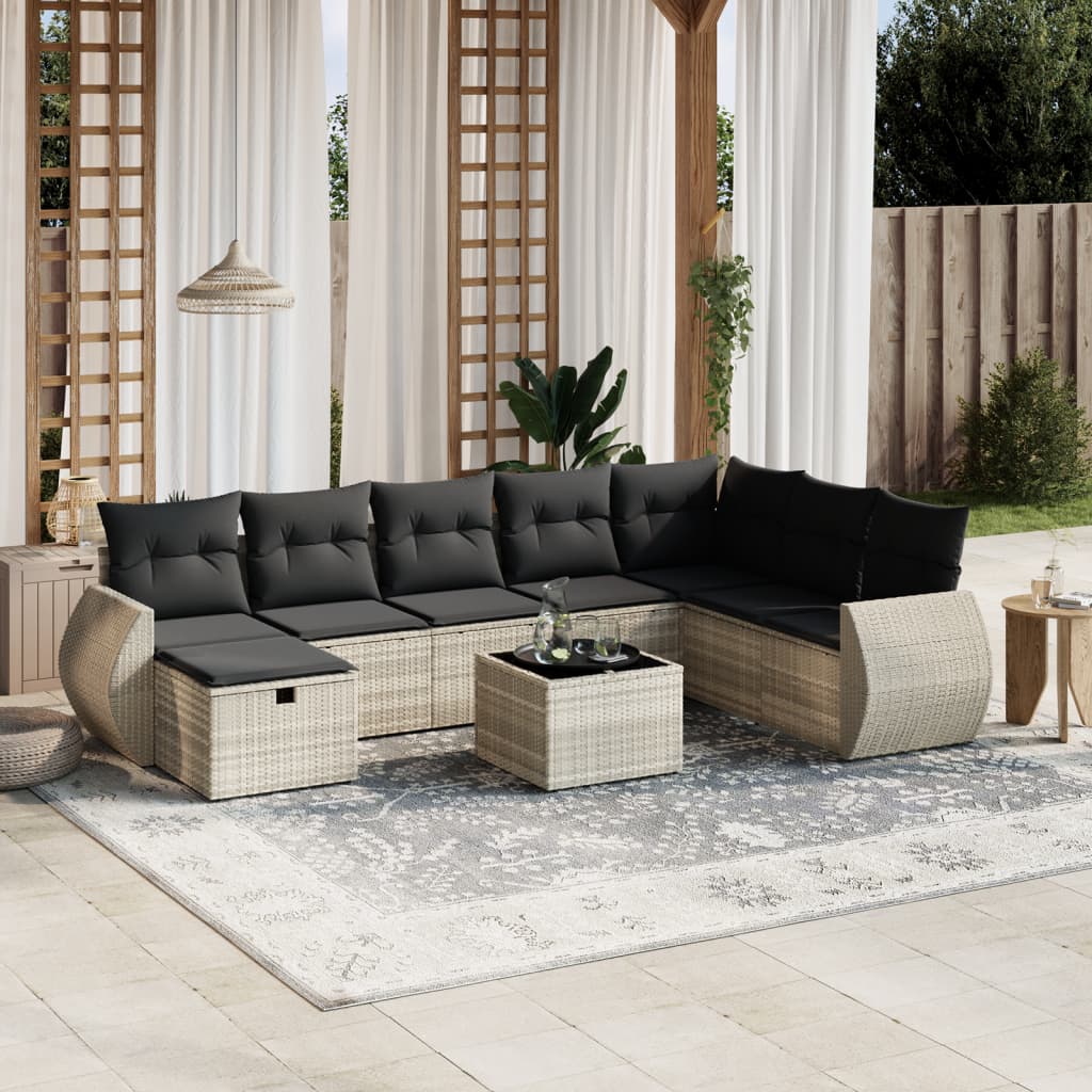 Matgrupp För Trädgården Med Dynor 8 Delar Beige Konstrotting