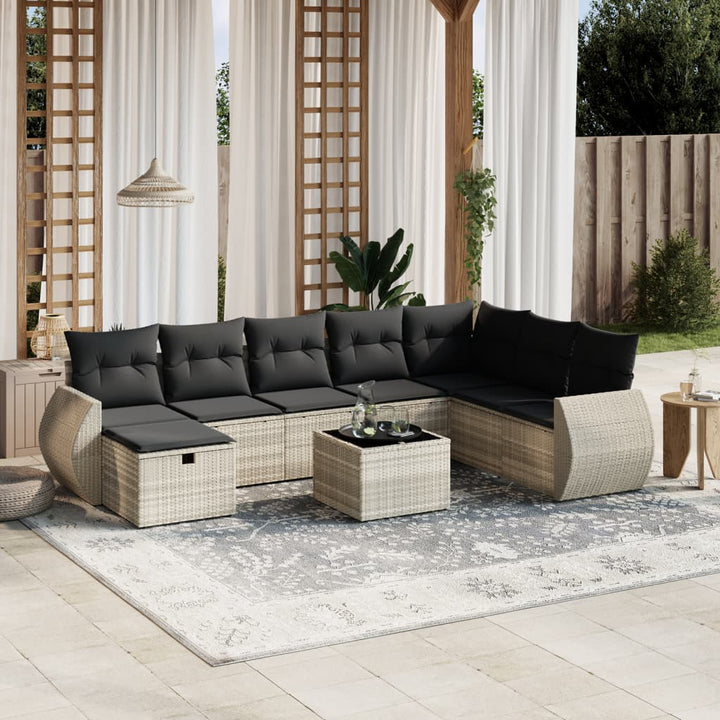 Matgrupp För Trädgården Med Dynor 8 Delar Beige Konstrotting
