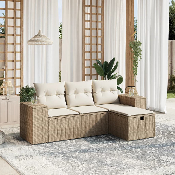 Soffgrupp För Trädgård Med Dynor 4 Delar Beige Konstrotting