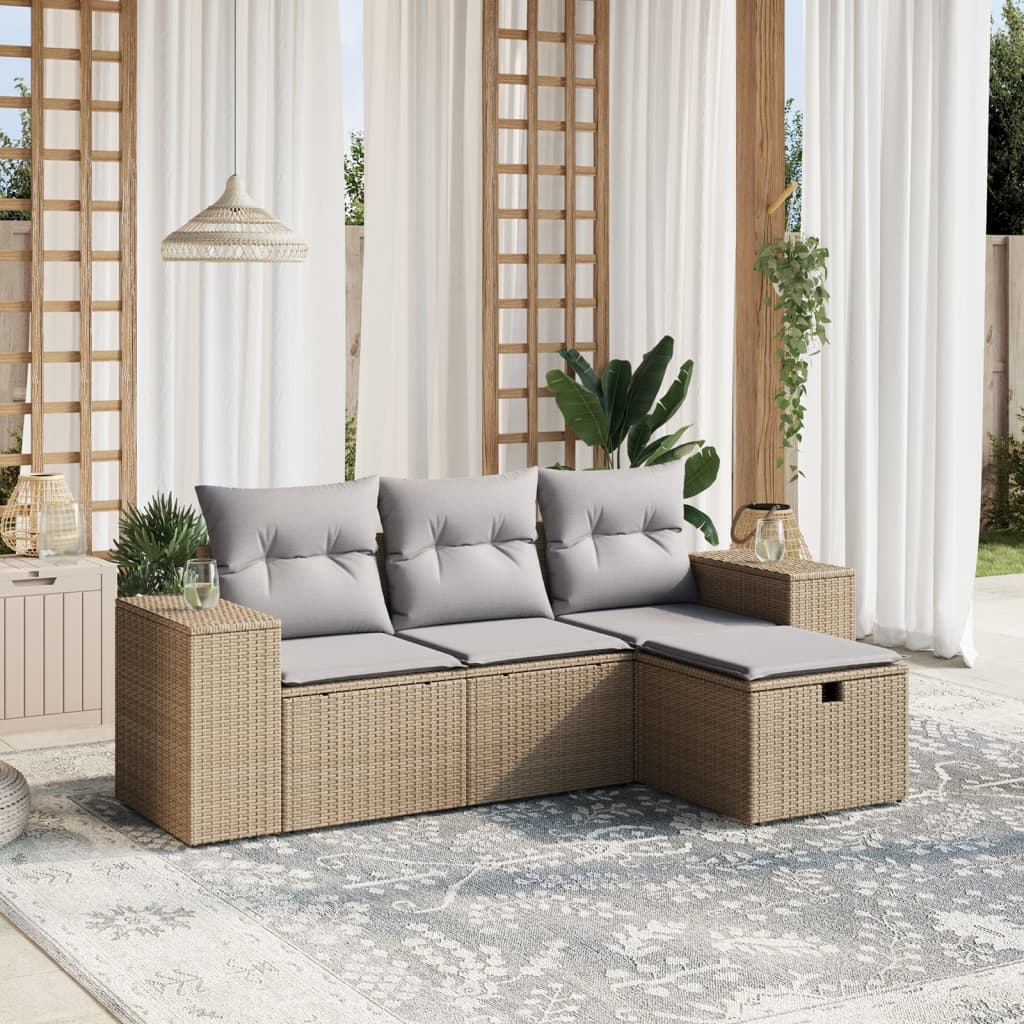 Soffgrupp För Trädgård Med Dynor 4 Delar Beige Konstrotting