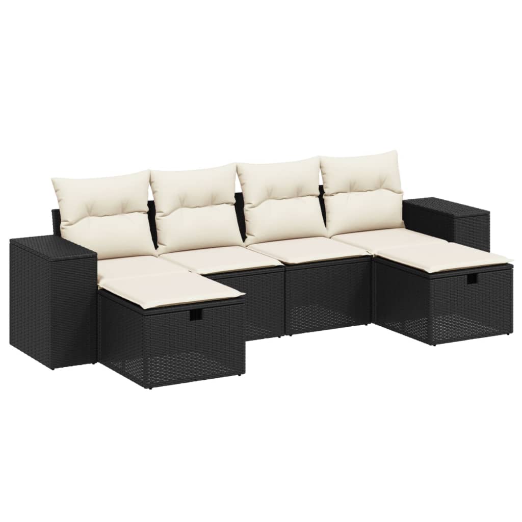 Loungegrupp Med Dynor 6 Delar Svart Konstrotting