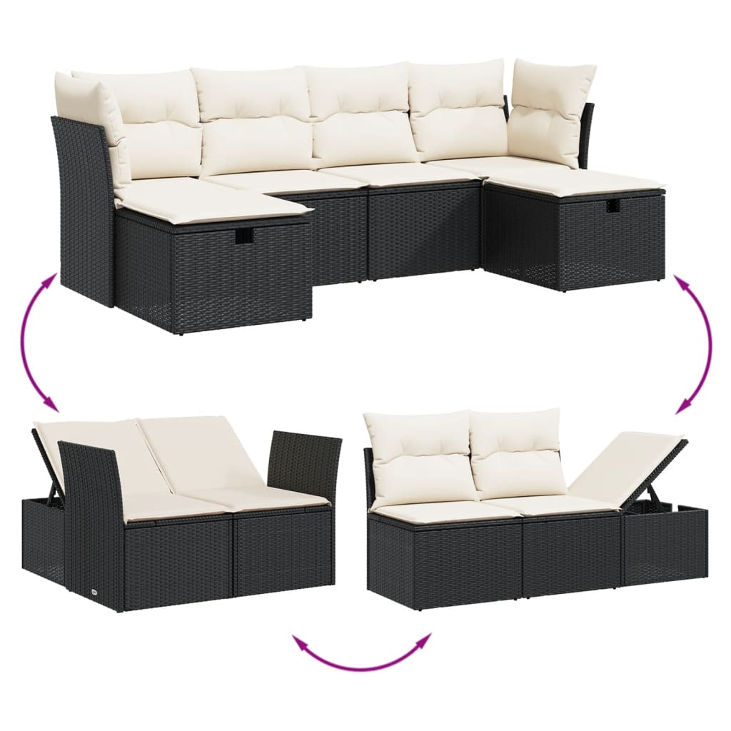 Loungegrupp Med Dynor 6 Delar Svart Konstrotting