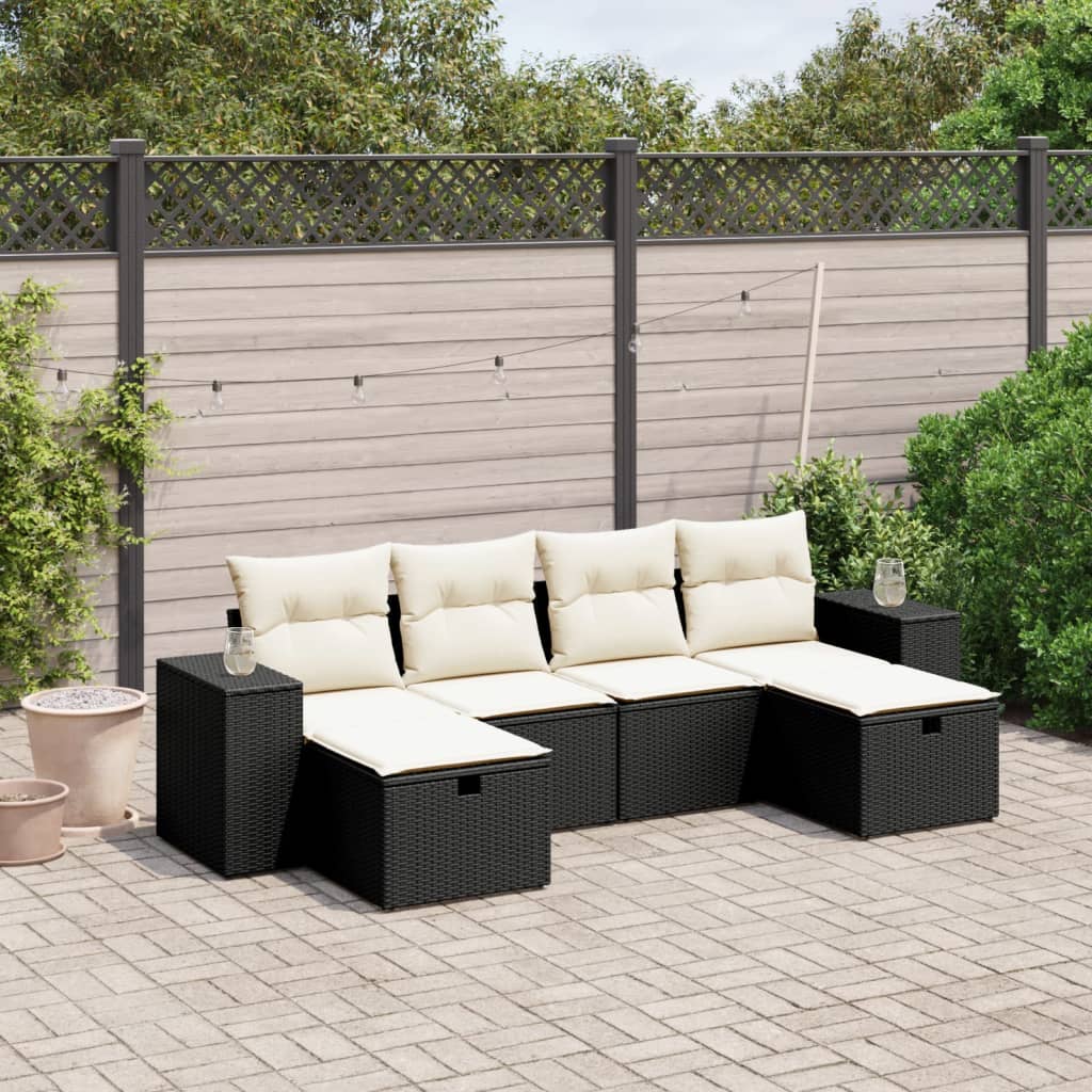 Loungegrupp Med Dynor 6 Delar Svart Konstrotting