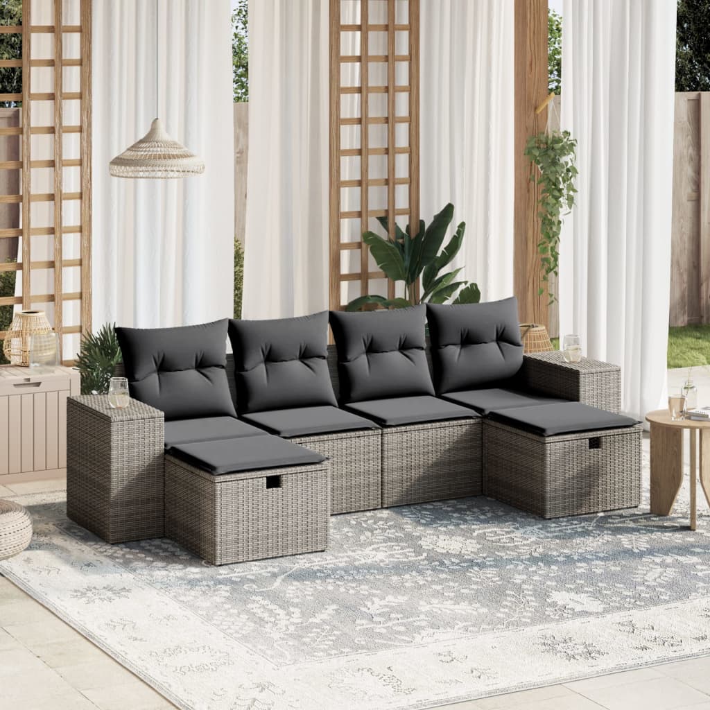 Loungegrupp Med Dynor 6 Delar Svart Konstrotting