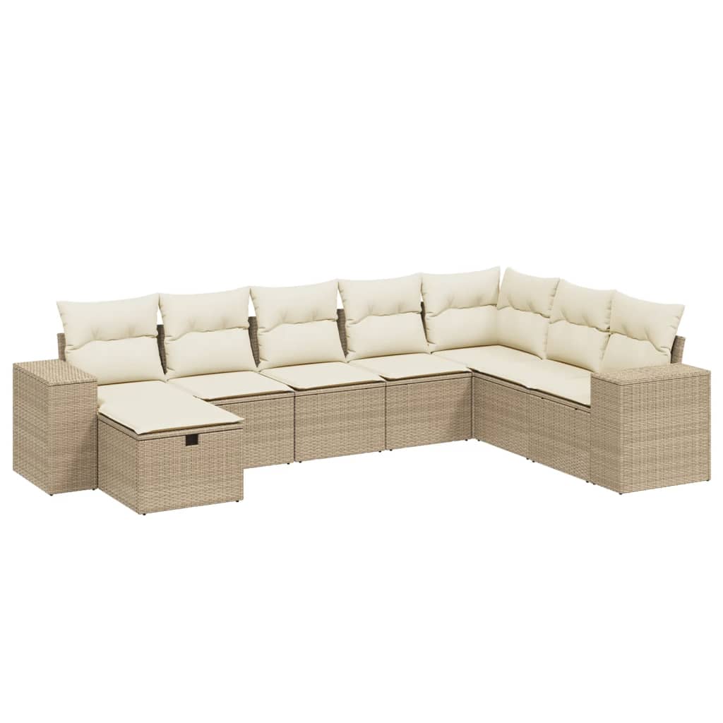 Matgrupp För Trädgården Med Dynor 8 Delar Beige Konstrotting