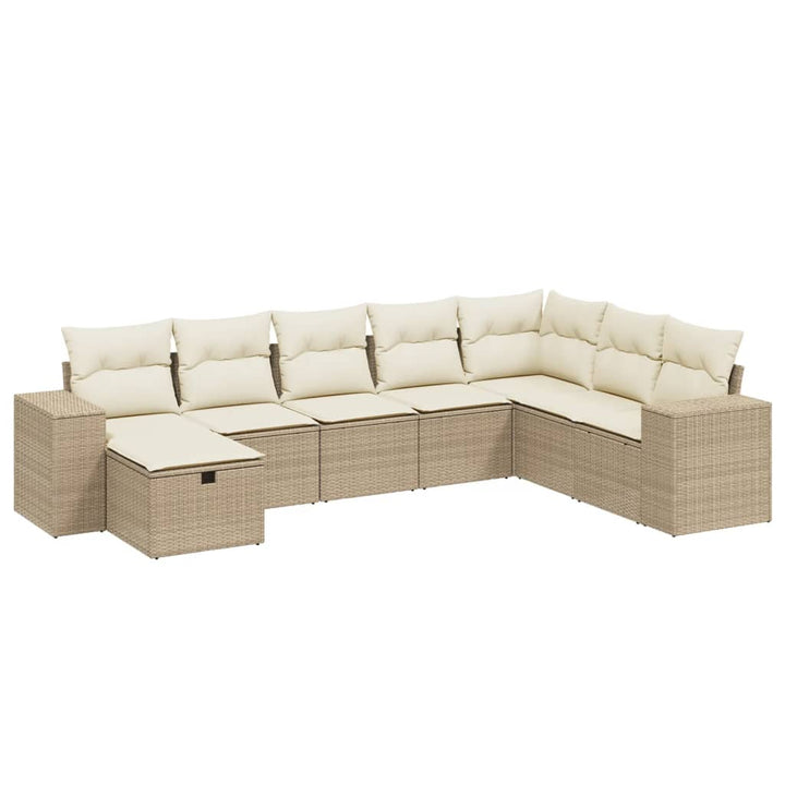 Matgrupp För Trädgården Med Dynor 8 Delar Beige Konstrotting