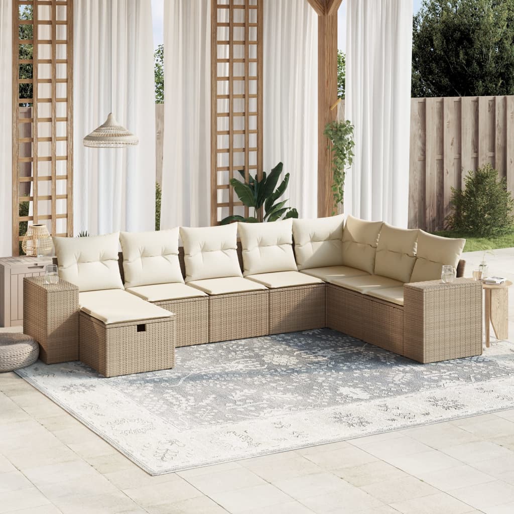 Matgrupp För Trädgården Med Dynor 8 Delar Beige Konstrotting