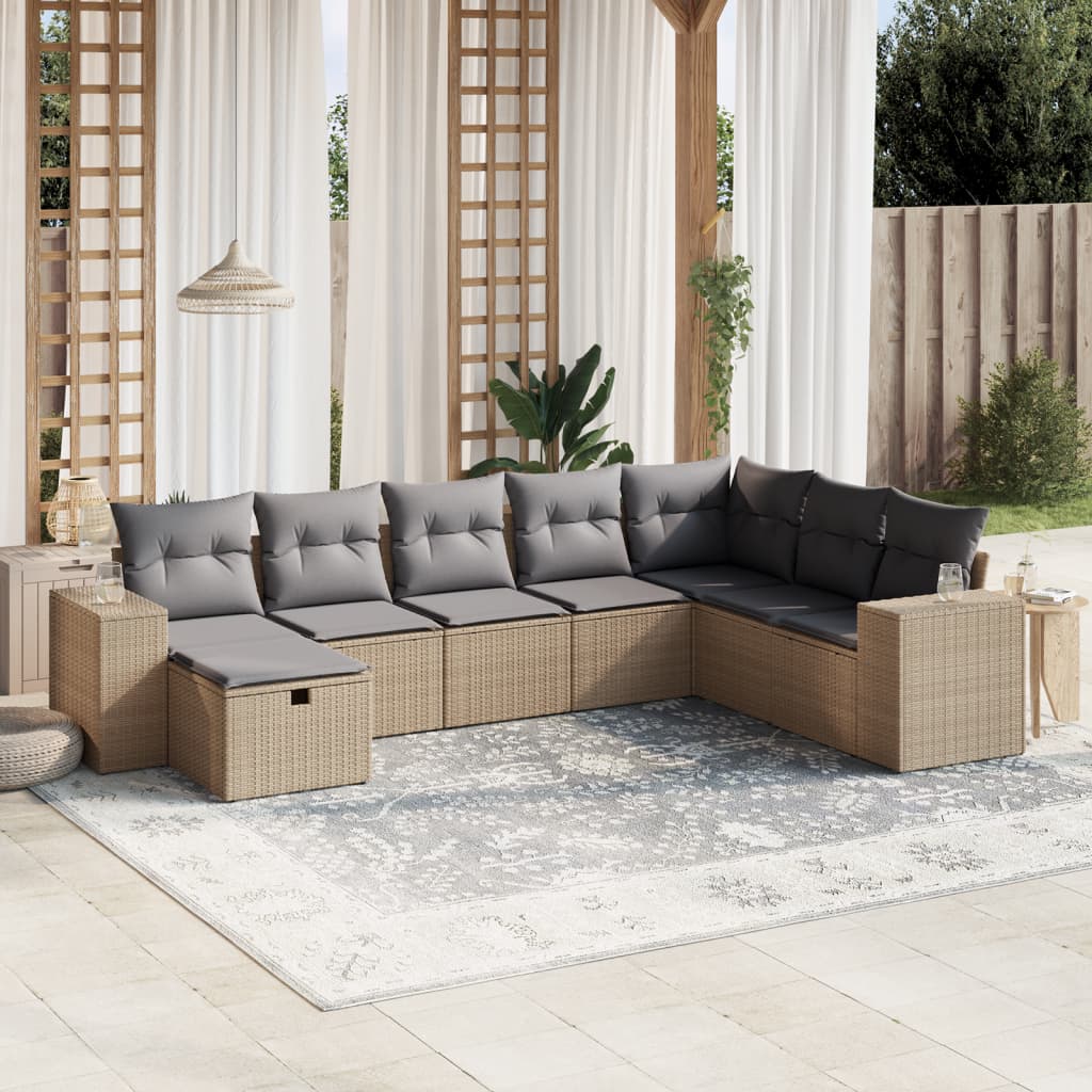 Matgrupp För Trädgården Med Dynor 8 Delar Beige Konstrotting