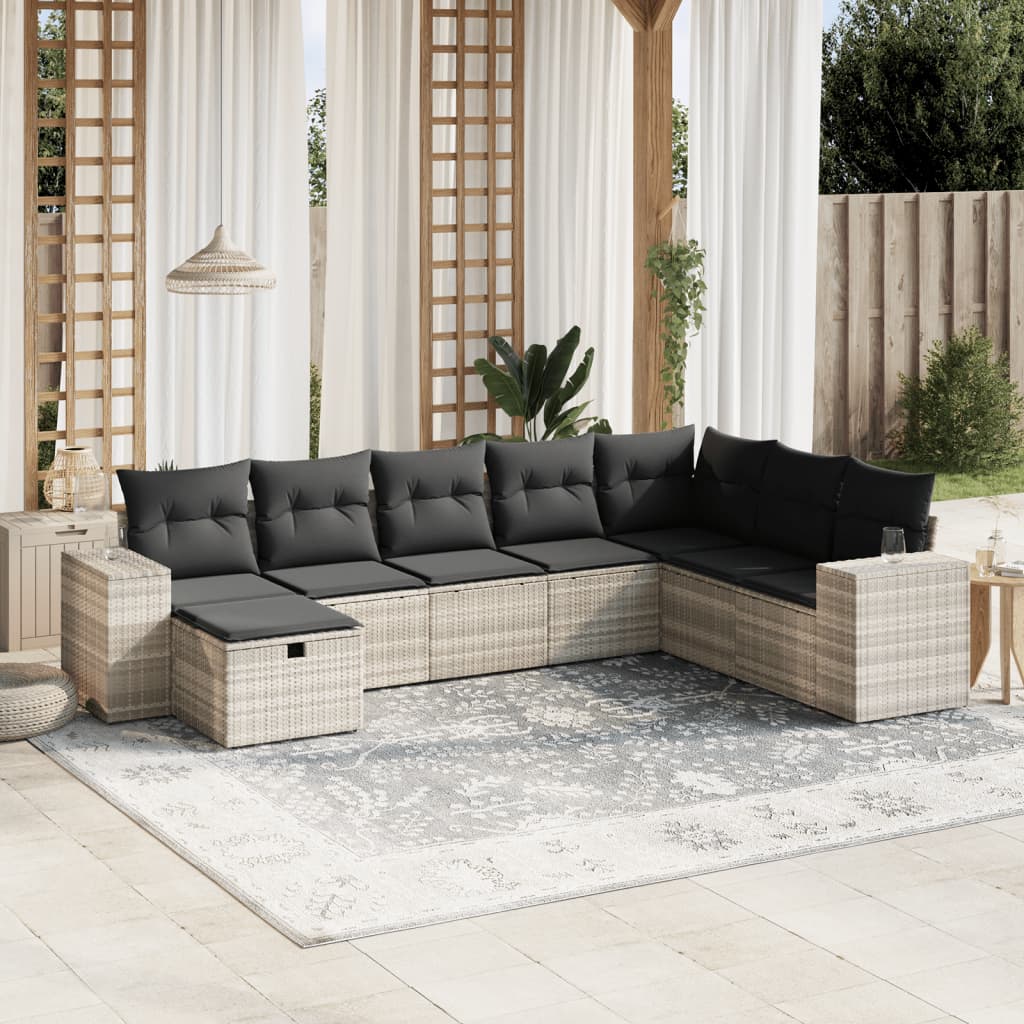 Matgrupp För Trädgården Med Dynor 8 Delar Beige Konstrotting