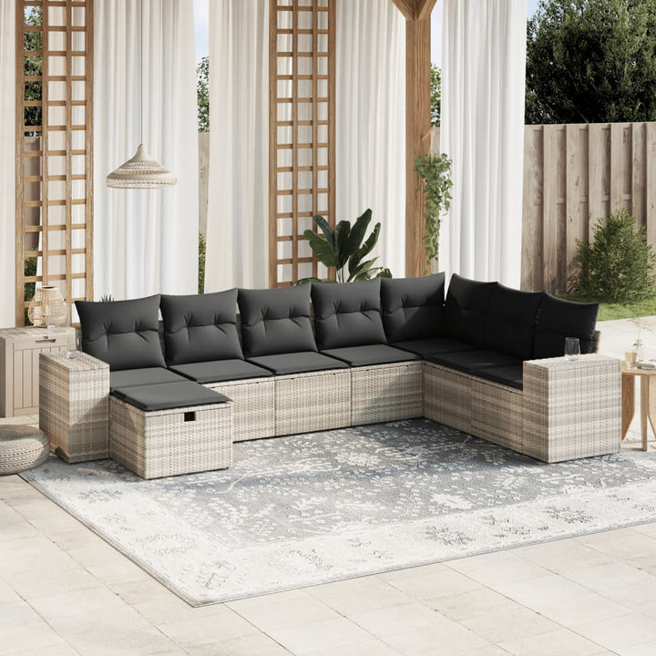 Matgrupp För Trädgården Med Dynor 8 Delar Beige Konstrotting