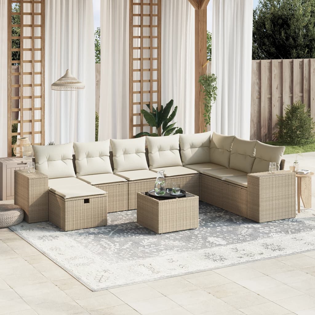 Matgrupp För Trädgården Med Dynor 8 Delar Beige Konstrotting