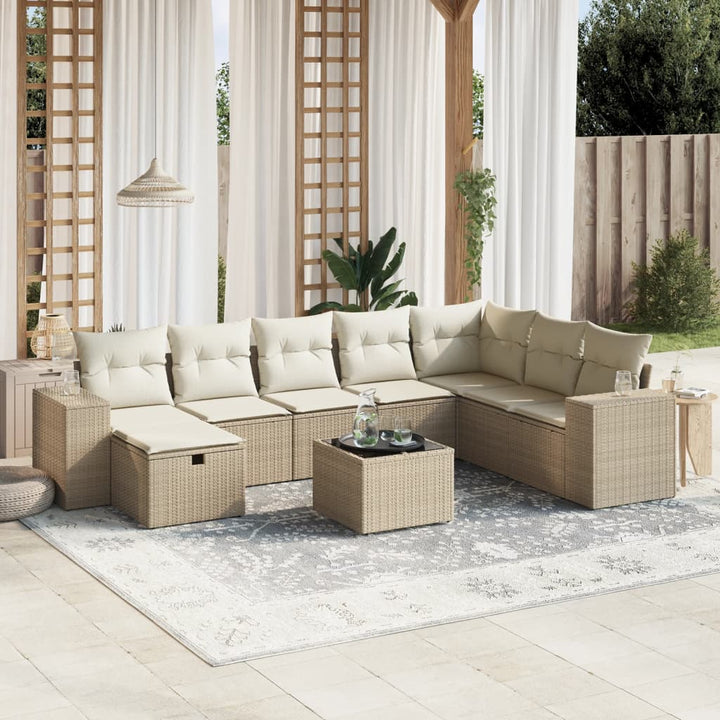 Matgrupp För Trädgården Med Dynor 8 Delar Beige Konstrotting