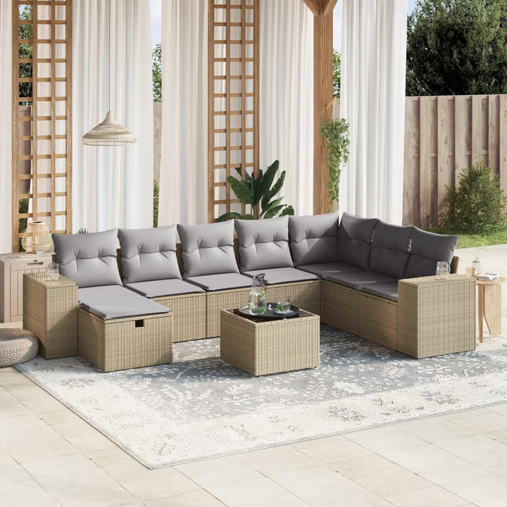 Matgrupp För Trädgården Med Dynor 8 Delar Beige Konstrotting
