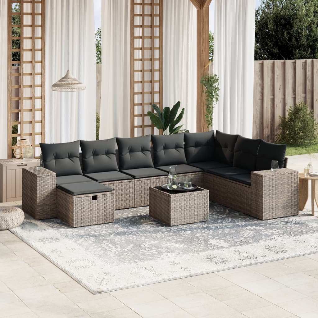 Matgrupp För Trädgården Med Dynor 8 Delar Beige Konstrotting