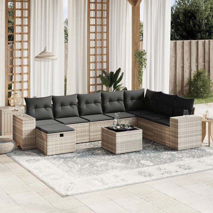 Matgrupp För Trädgården Med Dynor 8 Delar Beige Konstrotting