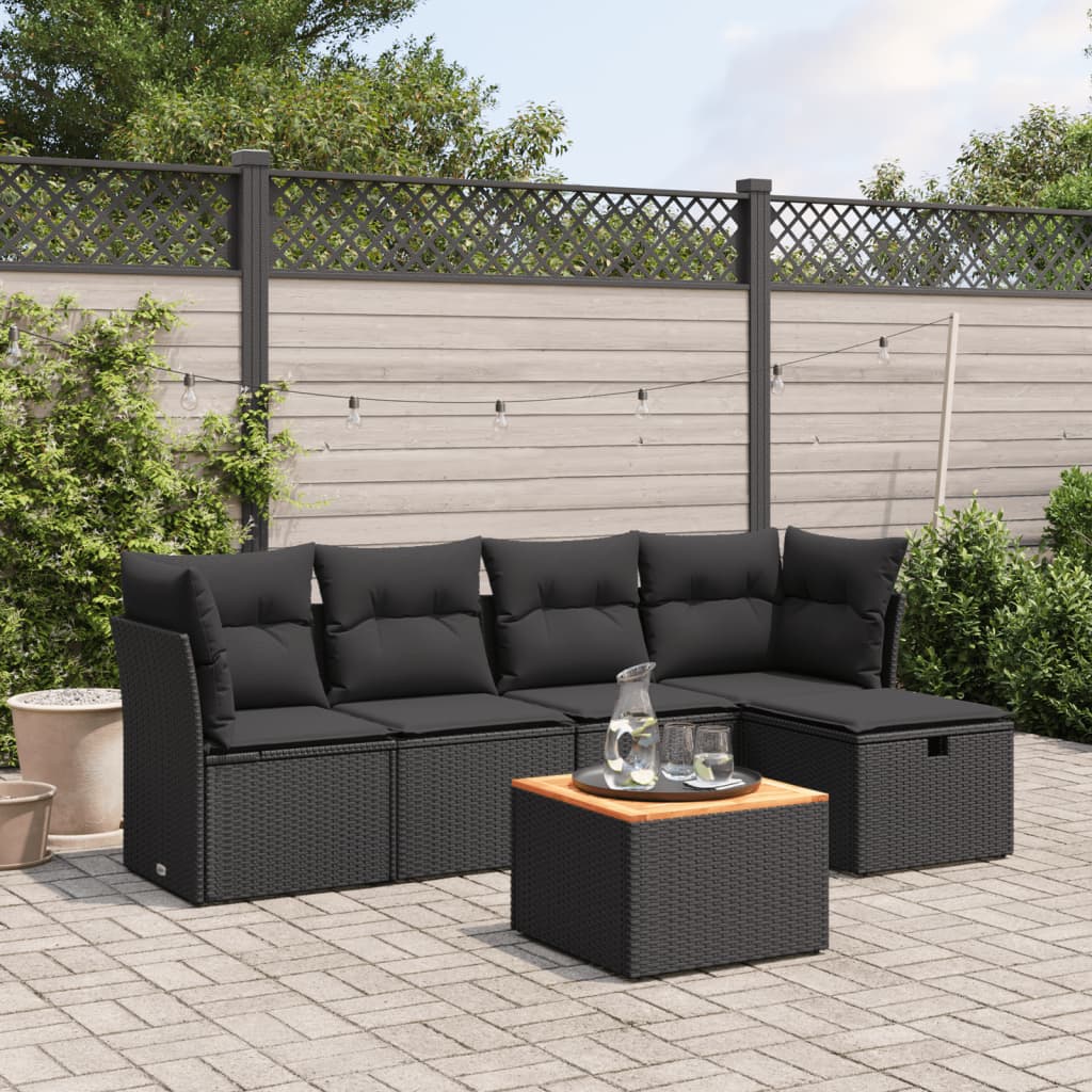 Loungegrupp Med Dynor 6 Delar Svart Konstrotting
