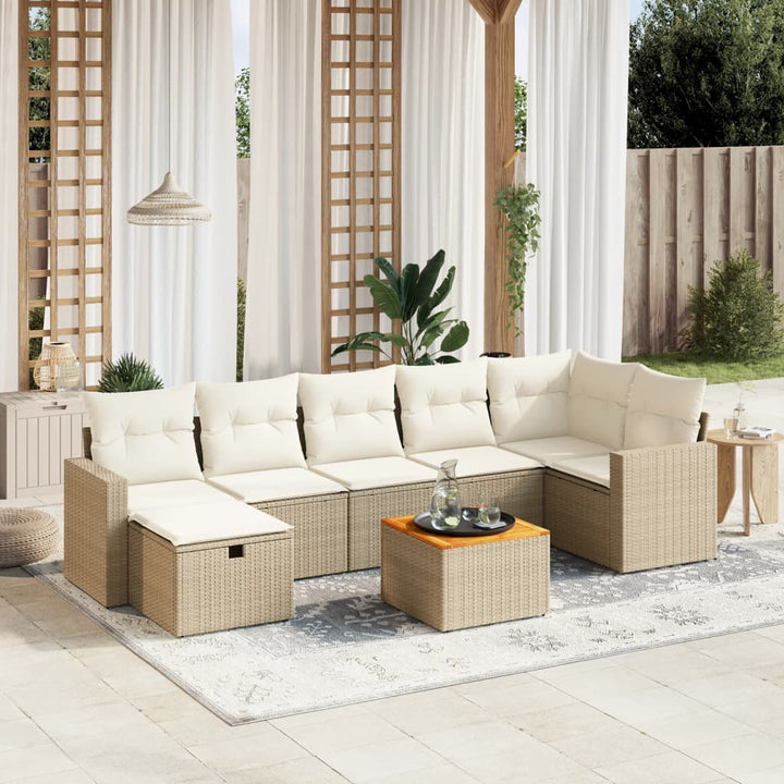 Matgrupp För Trädgården Med Dynor 8 Delar Beige Konstrotting