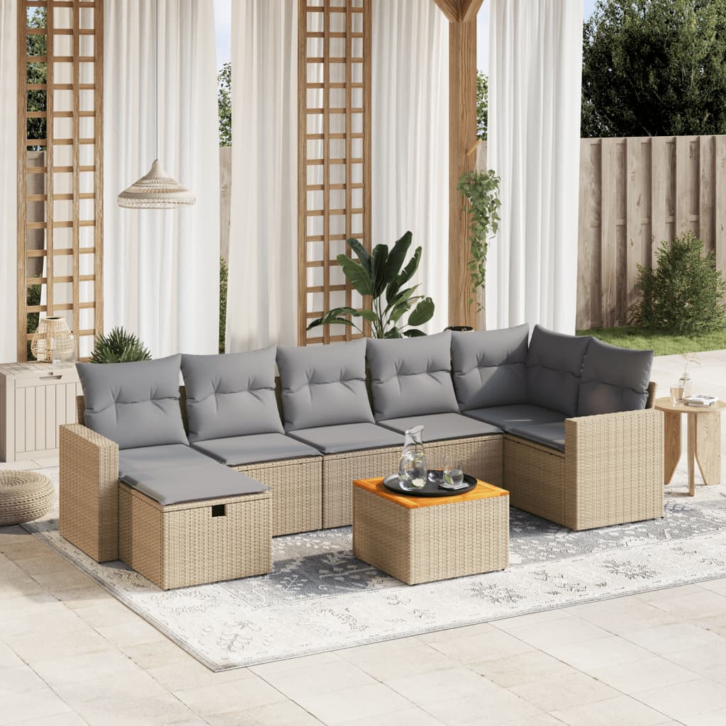 Matgrupp För Trädgården Med Dynor 8 Delar Beige Konstrotting