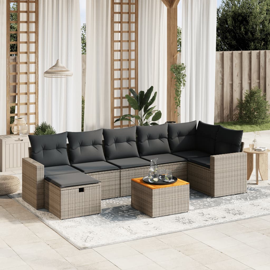 Matgrupp För Trädgården Med Dynor 8 Delar Beige Konstrotting