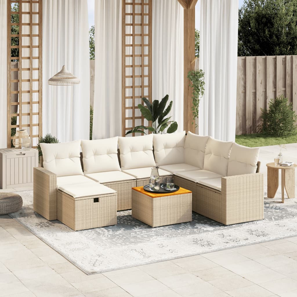 Matgrupp För Trädgården Med Dynor 8 Delar Beige Konstrotting