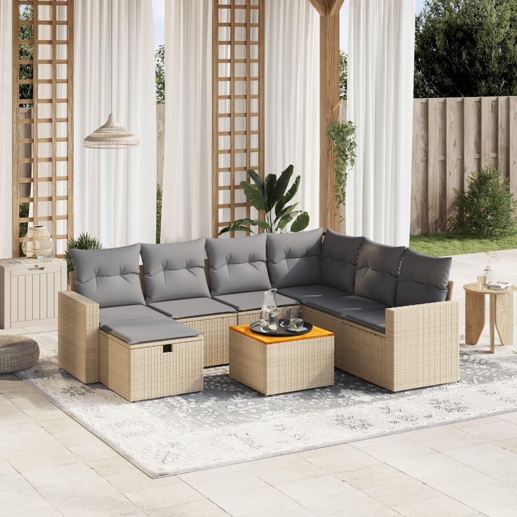 Matgrupp För Trädgården Med Dynor 8 Delar Beige Konstrotting