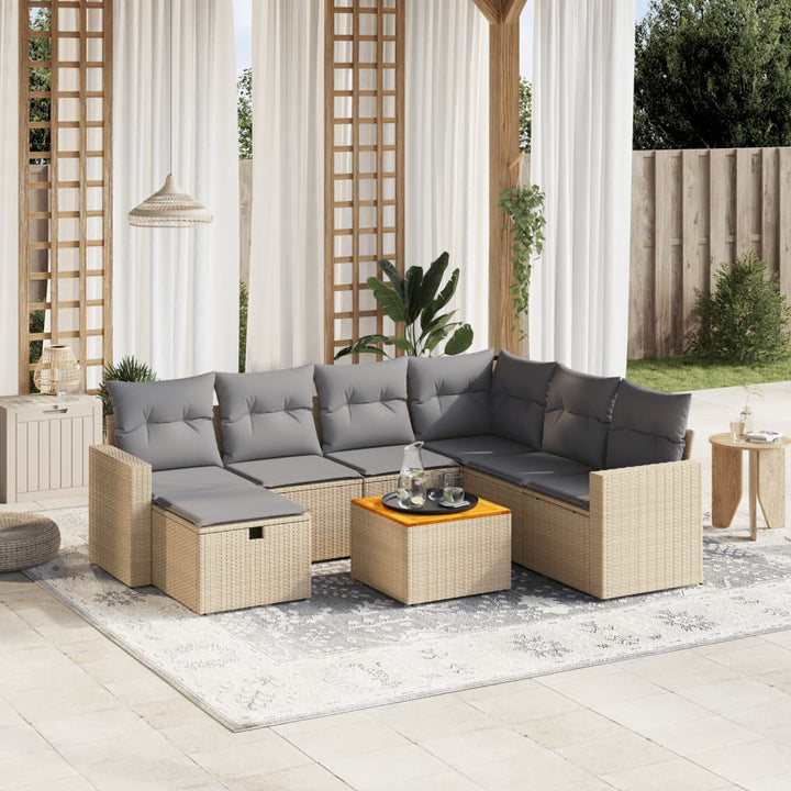 Matgrupp För Trädgården Med Dynor 8 Delar Beige Konstrotting