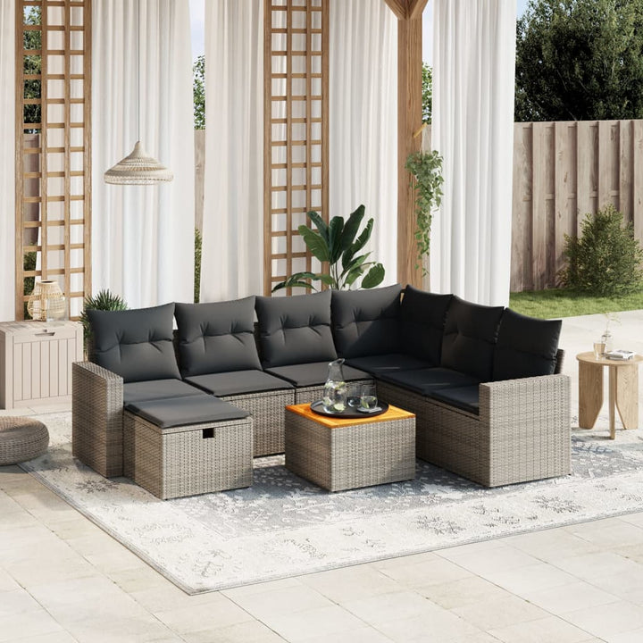 Matgrupp För Trädgården Med Dynor 8 Delar Beige Konstrotting
