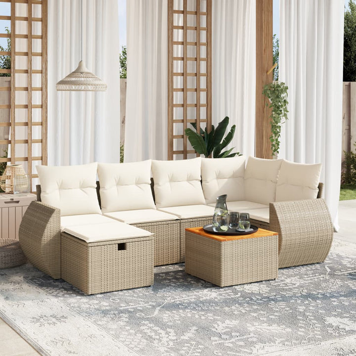 Matgrupp För Trädgården Med Dynor 7 Delar Beige Konstrotting
