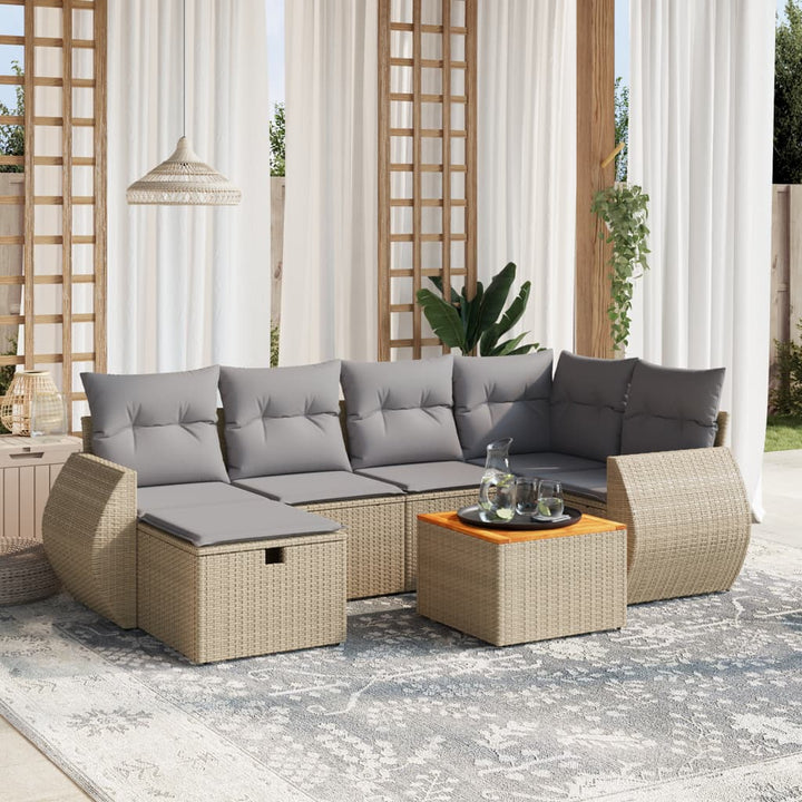 Matgrupp För Trädgården Med Dynor 7 Delar Beige Konstrotting