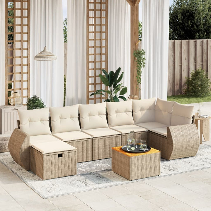 Matgrupp För Trädgården Med Dynor 8 Delar Beige Konstrotting