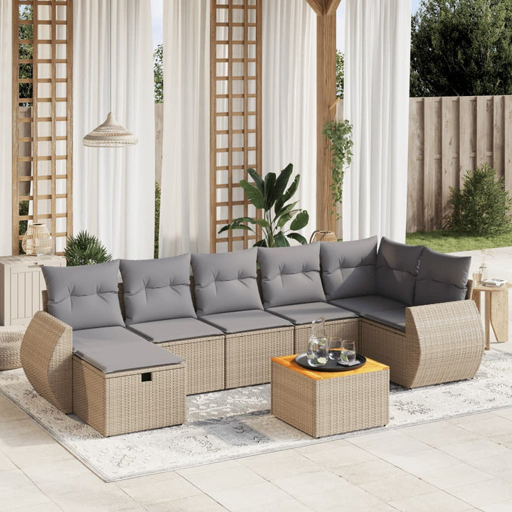 Matgrupp För Trädgården Med Dynor 8 Delar Beige Konstrotting