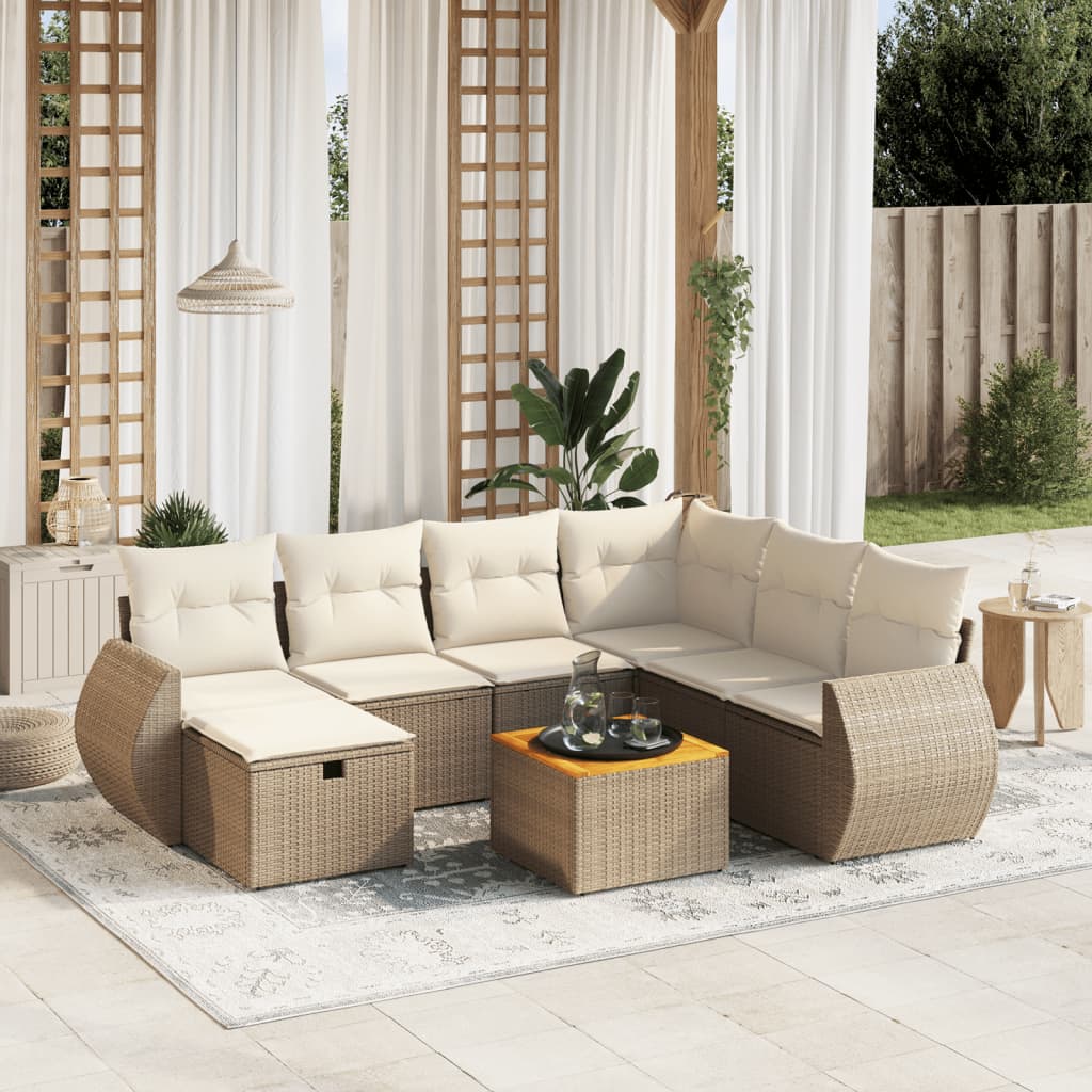Matgrupp För Trädgården Med Dynor 8 Delar Beige Konstrotting