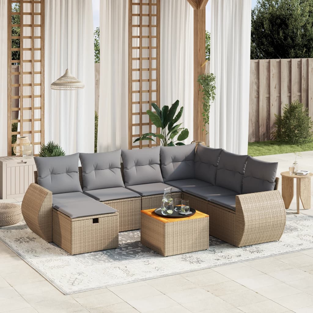Matgrupp För Trädgården Med Dynor 8 Delar Beige Konstrotting