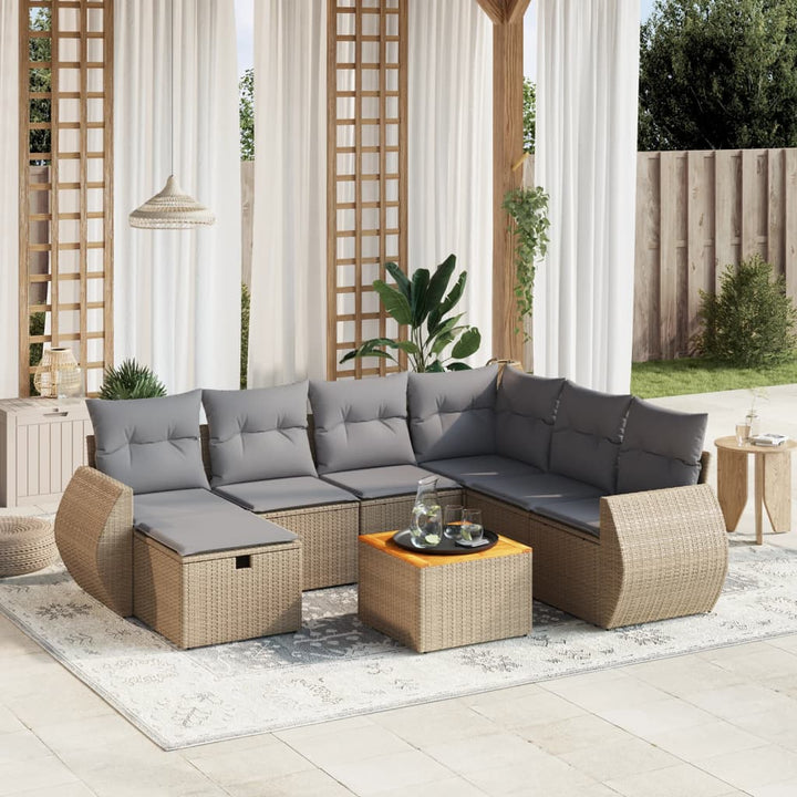 Matgrupp För Trädgården Med Dynor 8 Delar Beige Konstrotting
